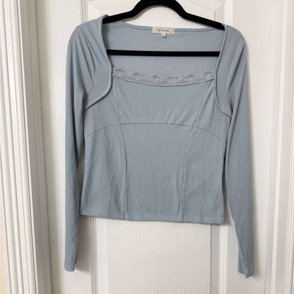 No Comment Women's Rib Long Sleeve Light Blue Size L